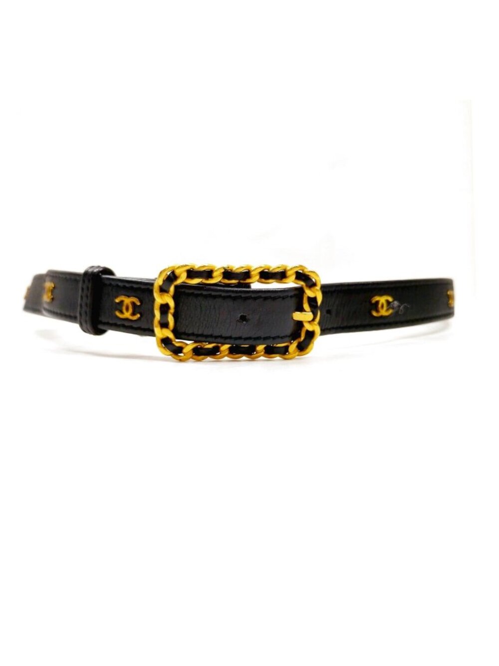 Authentic Chanel Chain Belt Black Leather Gold CC Logo Waist Belt Vintage Luxury - Picture 3 of 10